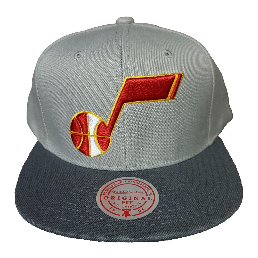 Utah Jazz Mitchell & Ness NBA Snapback Cap Hat Red Yellow 3D Logo Gray NWT